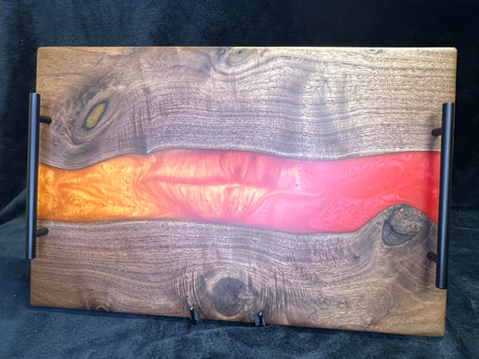 108 - XL Walnut with Red and Gold Epoxy River