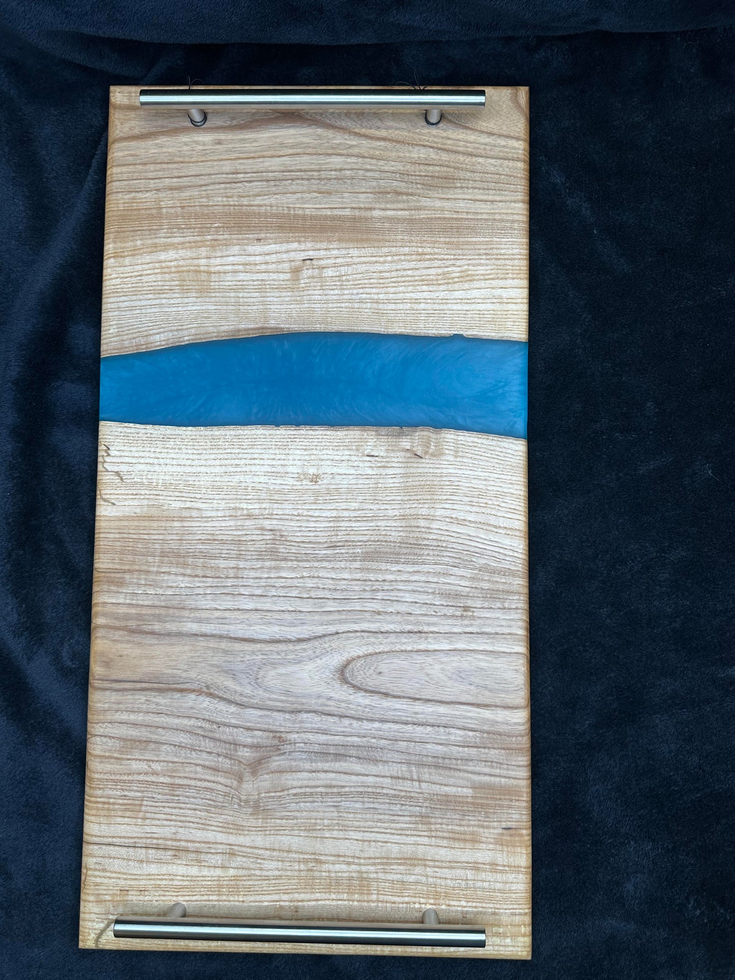 109 - Ash Wood Charcuterie Board with Aqua Blue Epoxy River