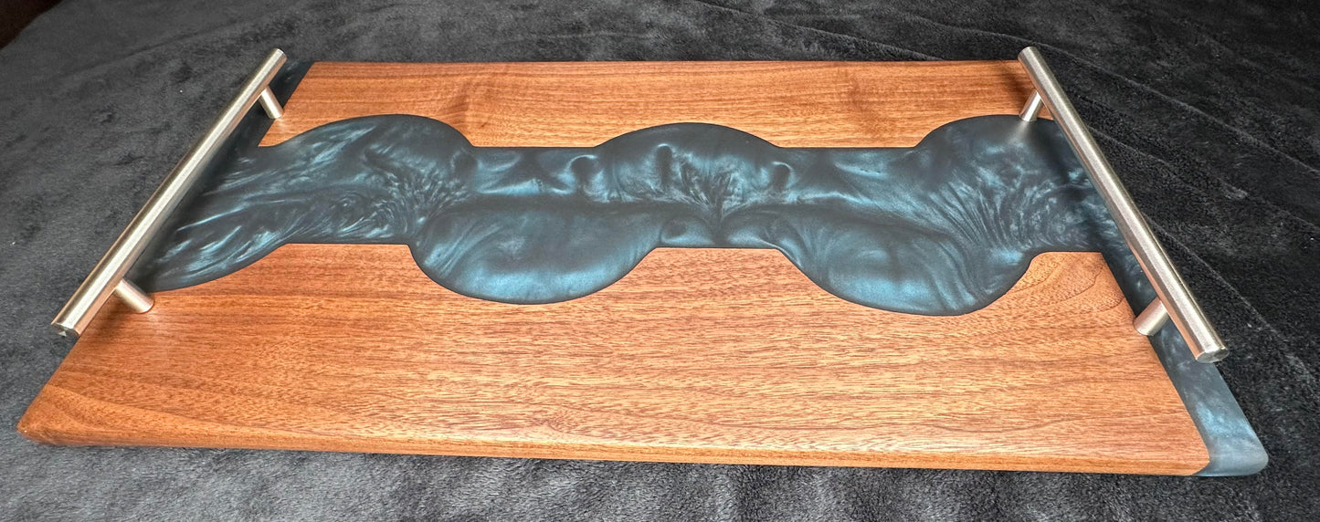 104 - Black Walnut with Slate Blue/Black Abstract Epoxy River Charcuterie Board