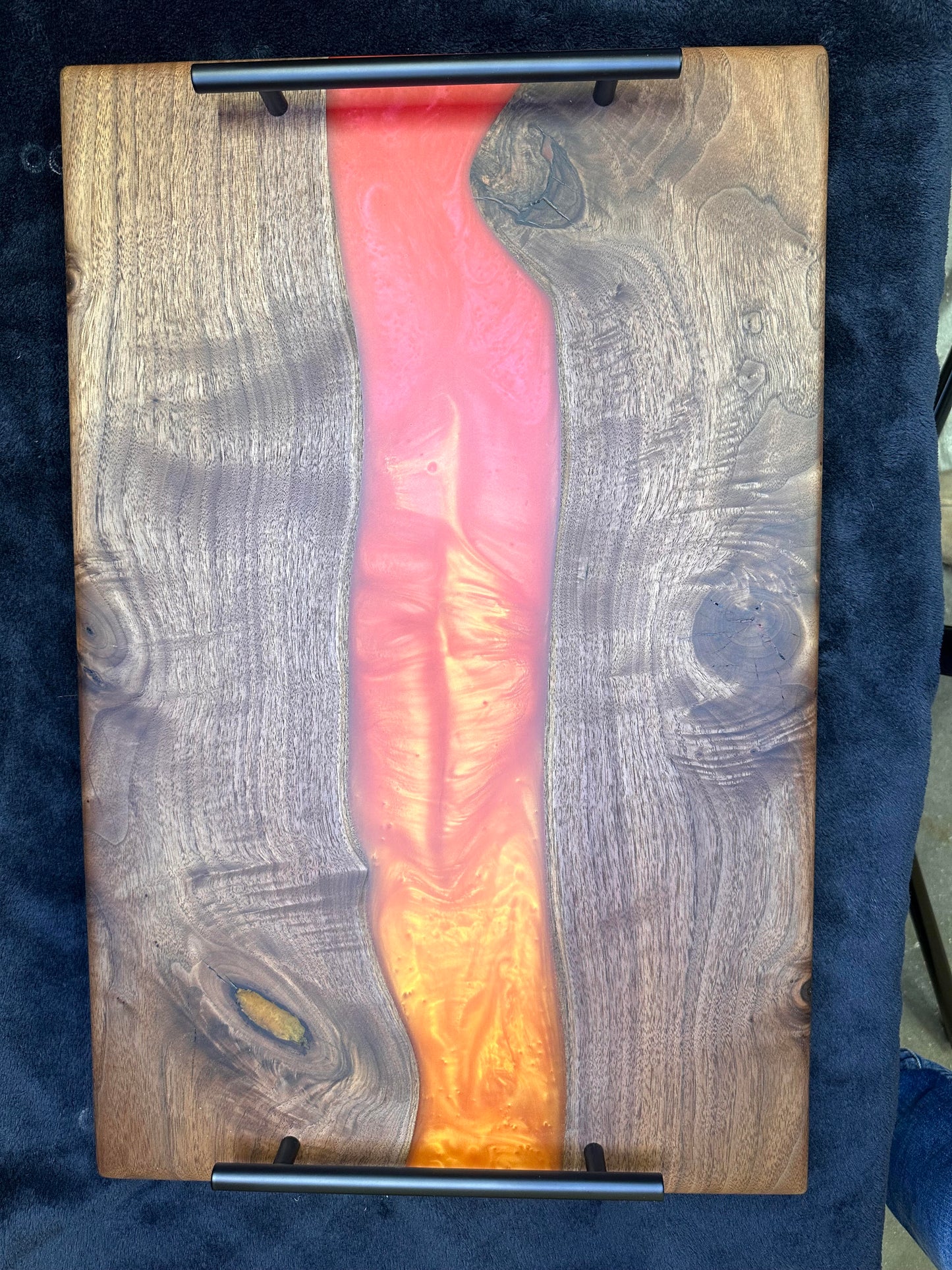 108 - XL Walnut with Red and Gold Epoxy River