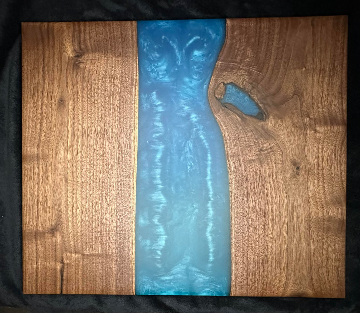 101 XXL Charcuterie /  Serving Platter Walnut w/ Caribbean Blue Epoxy