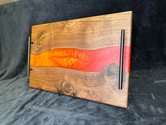 108 - XL Walnut with Red and Gold Epoxy River