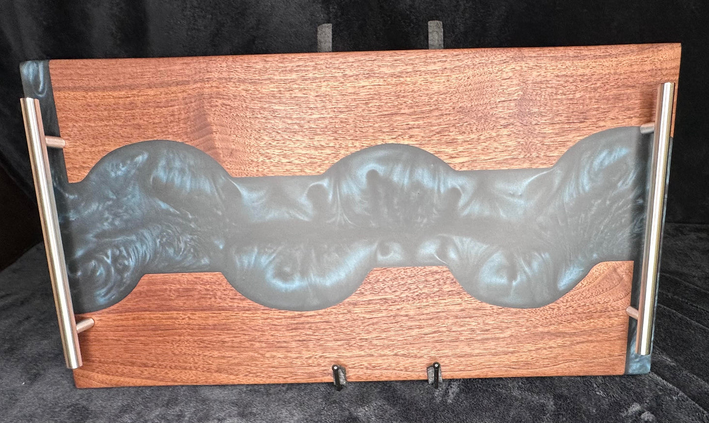 104 - Black Walnut with Slate Blue/Black Abstract Epoxy River Charcuterie Board