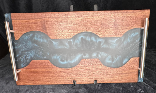 104 - Black Walnut with Slate Blue/Black Abstract Epoxy River Charcuterie Board