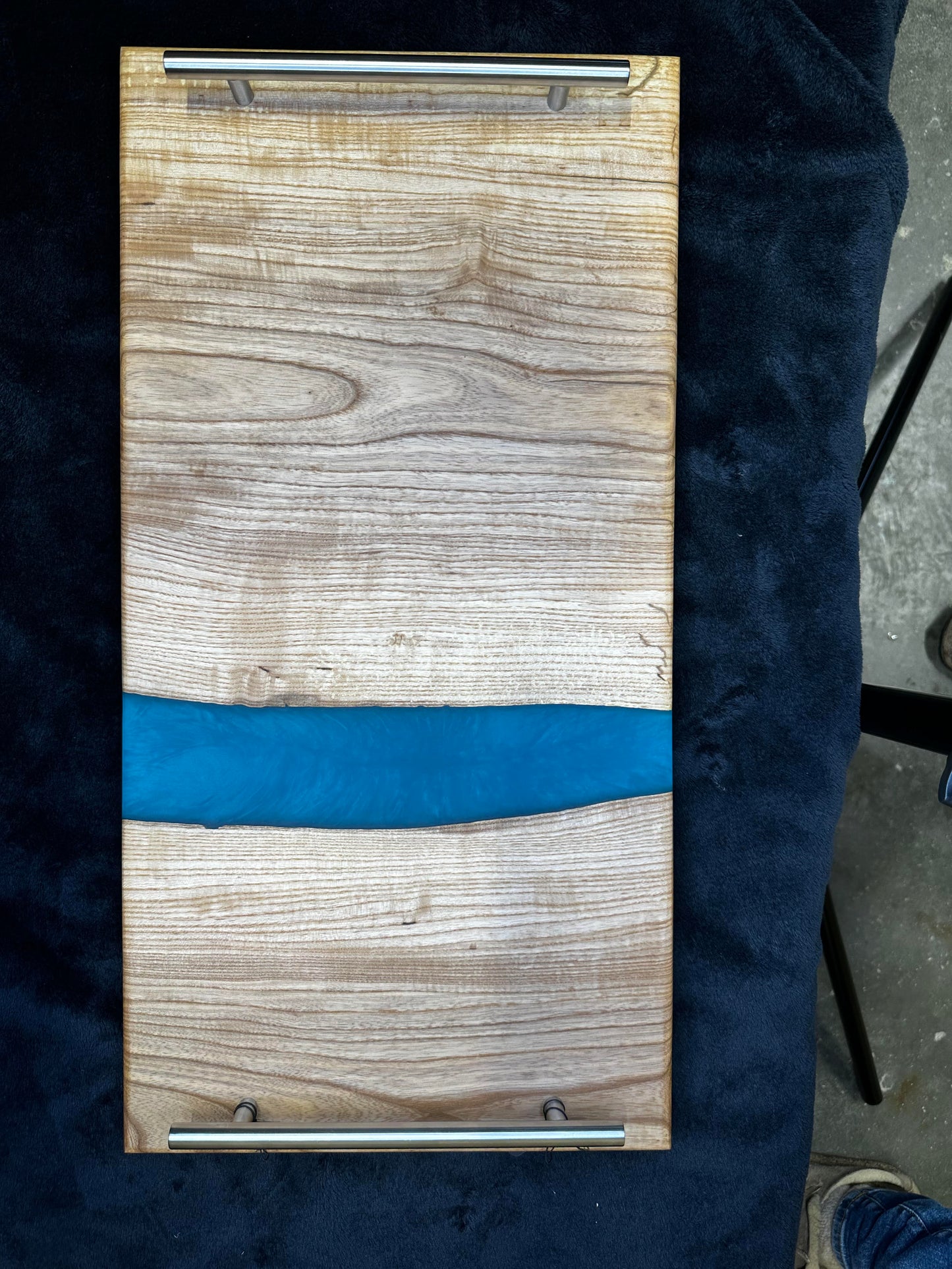 109 - Ash Wood Charcuterie Board with Aqua Blue Epoxy River
