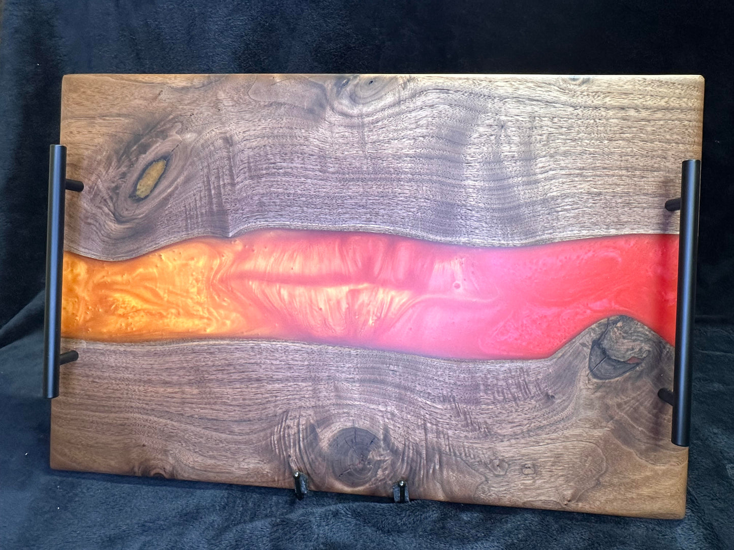 108 - XL Walnut with Red and Gold Epoxy River