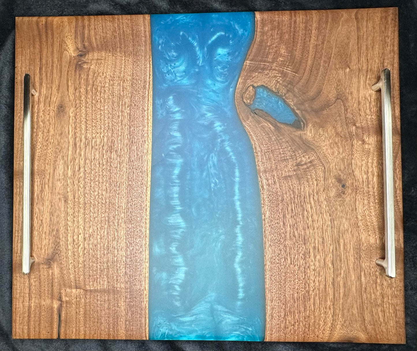 101 XXL Charcuterie /  Serving Platter Walnut w/ Caribbean Blue Epoxy