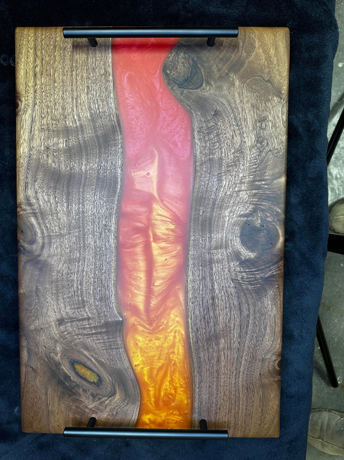 108 - XL Walnut with Red and Gold Epoxy River