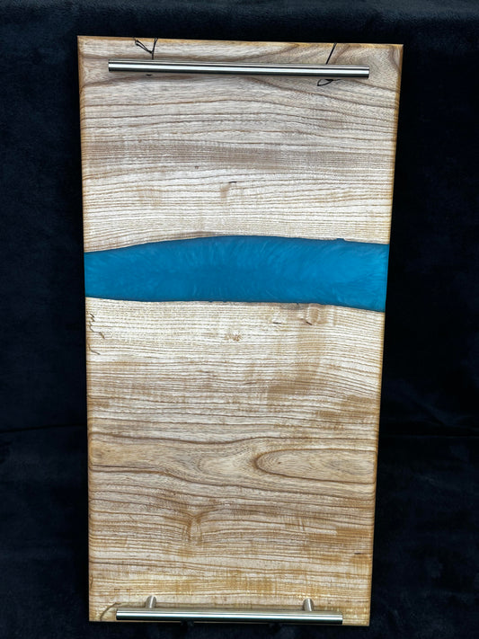 109 - Ash Wood Charcuterie Board with Aqua Blue Epoxy River